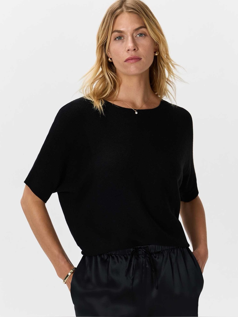 QUINCE Lightweight Cotton Cashmere Dolman Sweater, Size S
